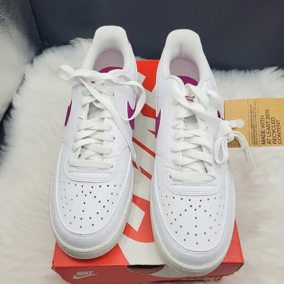 Nike Court Vision Low White and Purple Athletic Shoes - Picture 2 of 7